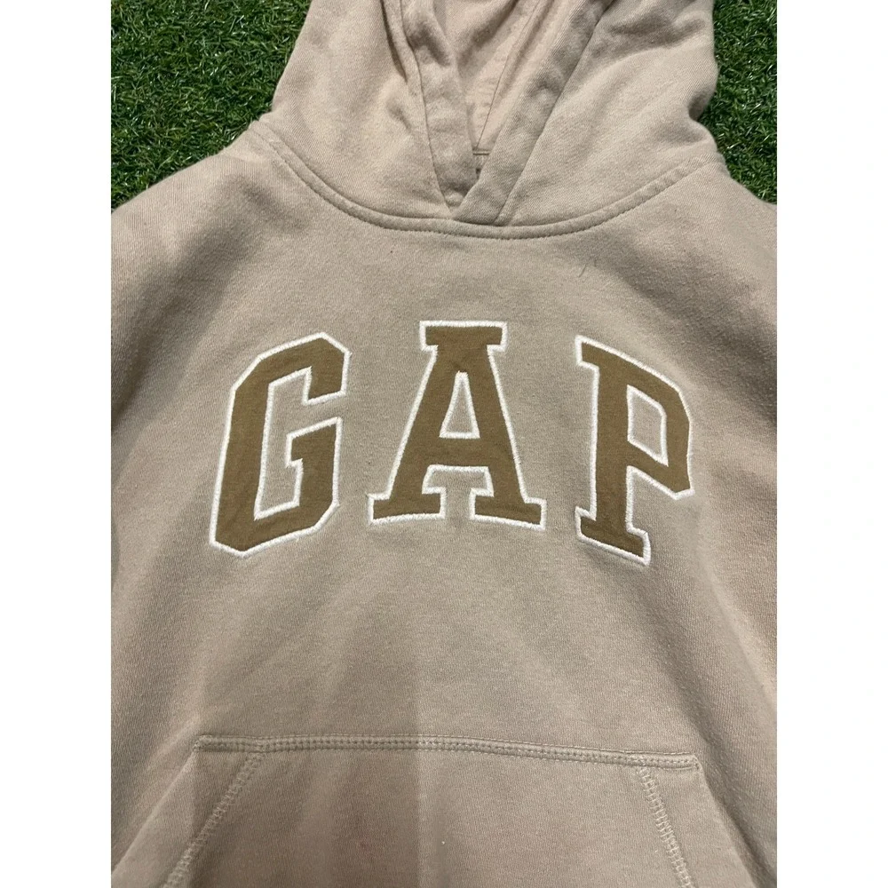 Vintage Gap Hoodie Kids Small Beige Cotton Spellout Logo Fleece Lined‎ Pullover